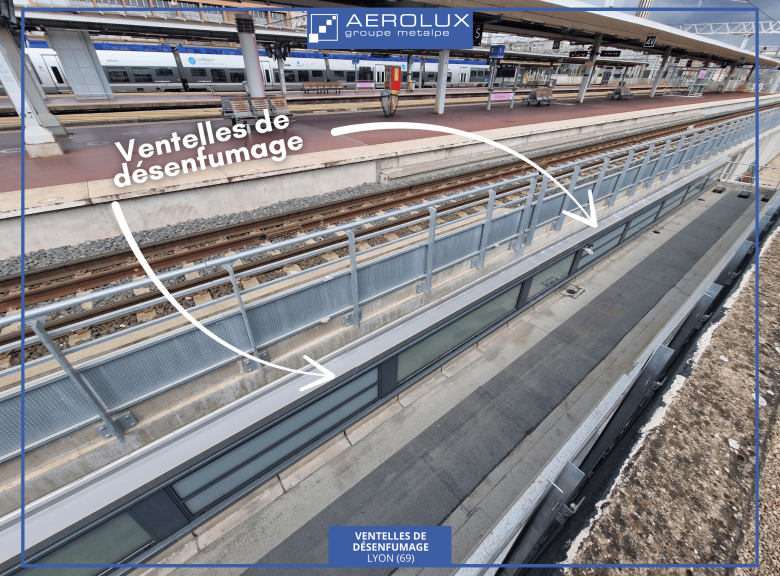 Ventelles de désenfumage automatiques en façade de la gare SNCF de Lyon